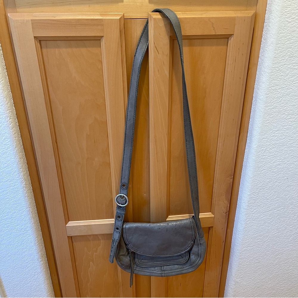 LUCKY BRAND Gray Italian Leather Foldover Crossbody Bag Purse